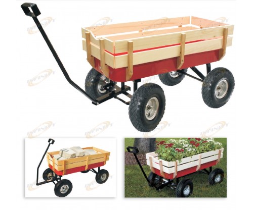 200LB All Terrain Pull Cargo Wagon RED w/Wood Railing 10" Air Tires Children KID